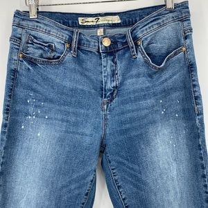 Seven7 Ankle Skinny High Rise Girlfriend Jeans Paint Splatter Raw Hem‎